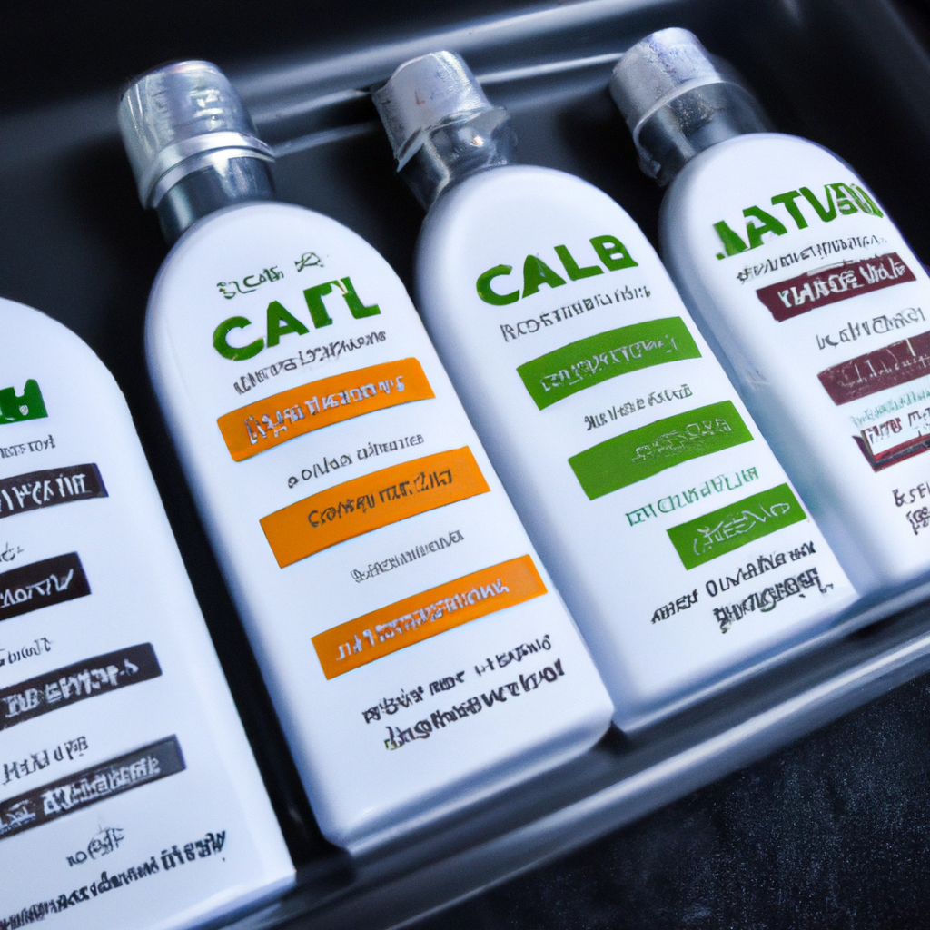 Close-up of eco-friendly detailing bottles labeled pH-safe and winter-tested, arranged on a minimalist tray
